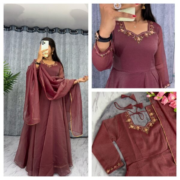 Crushed Fendy Silk Gown With Dupatta