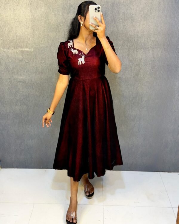 Velvet Deer Maggam Work Frocks