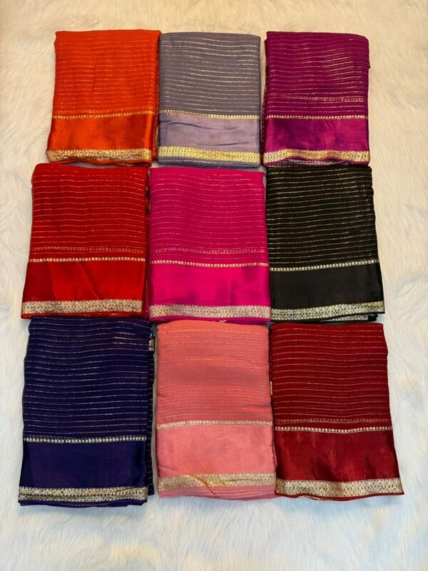 Viscose Georgette Sarees With Horizontal Zari Stripes