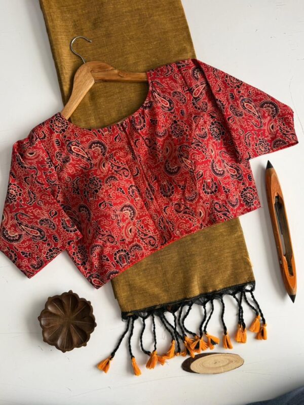 Khadi Saree with Ajrakh Blouses