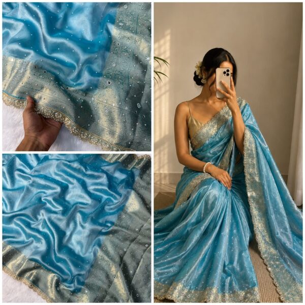 SkyBlue Tissue Saree